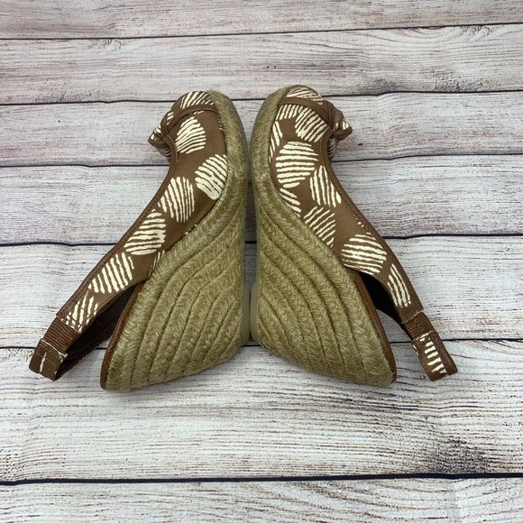 Sam Edelman Toledo Size 7.5M Brown White Textile Upper Espadrille Wedge Cork Bed - Picture 7 of 8